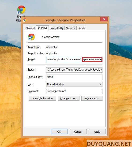 Thêm --process-per-site vào cuối dòng đường dẫn