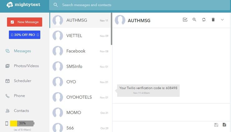 giao diện của trang MightyText